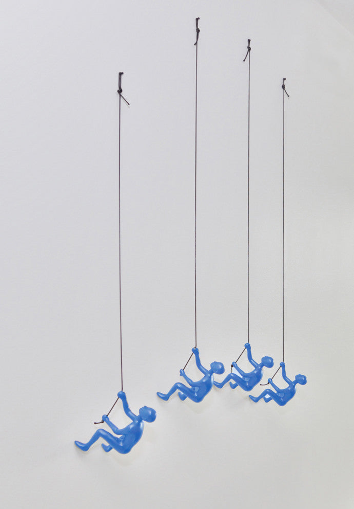 Climbing Man Wall Art, Set of 4, Blue