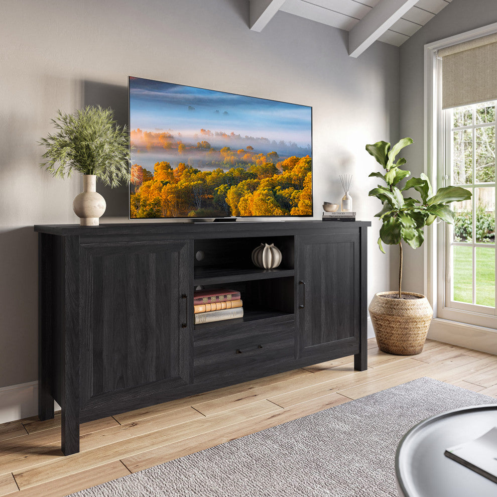 60 Inch Farmhouse TV Stand or Entertainment Center, Rustic Gray