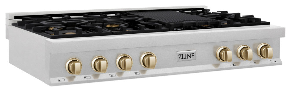 ZLINE 48" Rangetop, DuraSnow Stainless Steel With Gold Accents, RTSZ-48-G