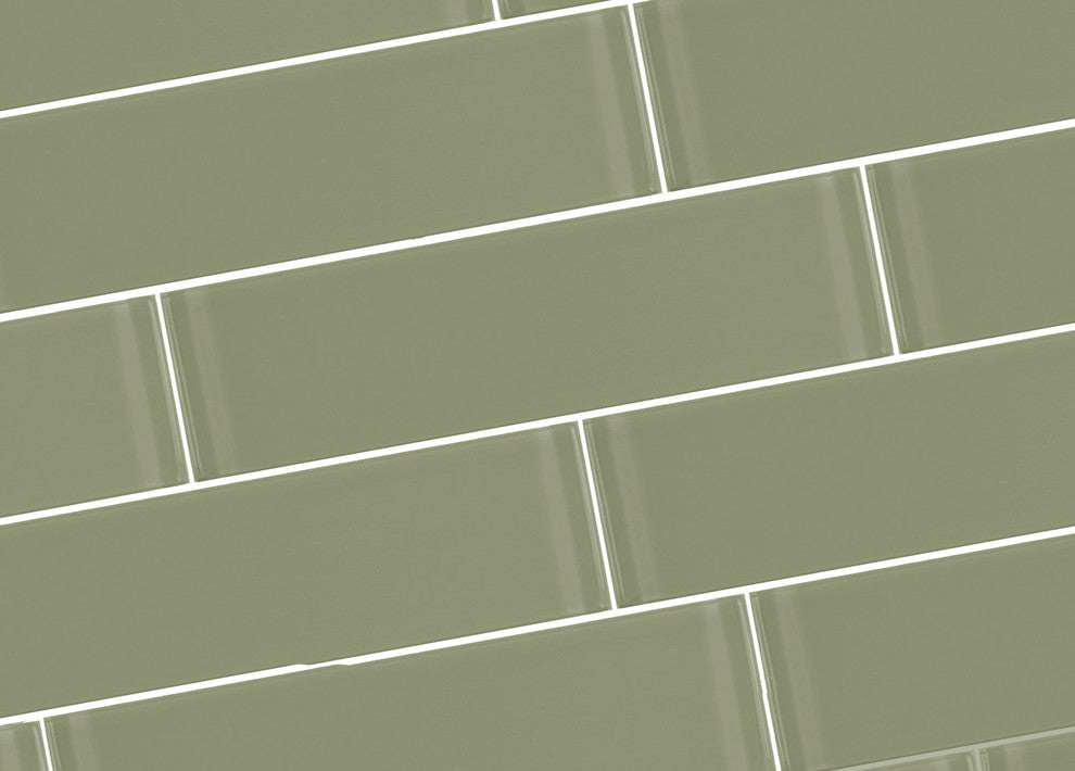 Metro 3"x 12" Glass Subway Tile,Glossy Jade Green, Set of 40