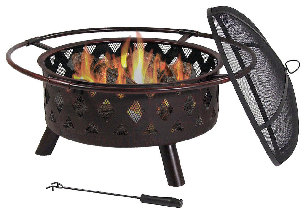 Sunnydaze Bronze Crossweave Wood Burning Fire Pit With Spark Screen, 30"