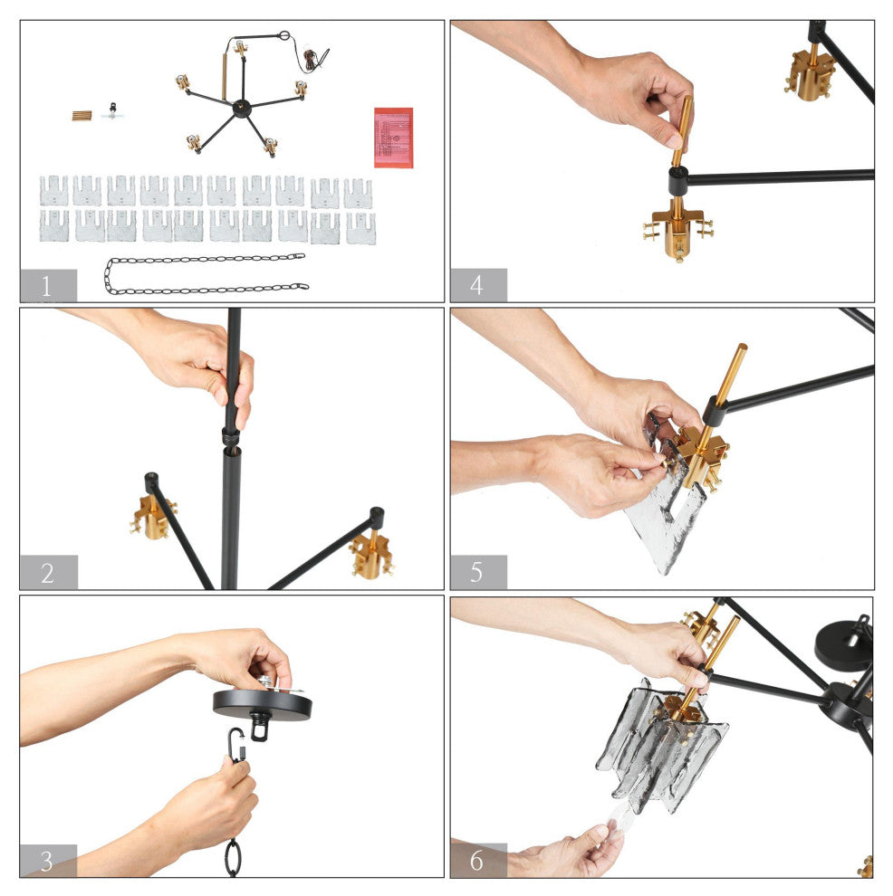 LNC Tucana 5-Light Matte Black and Polished Gold Modern/Contemporary Chandelier