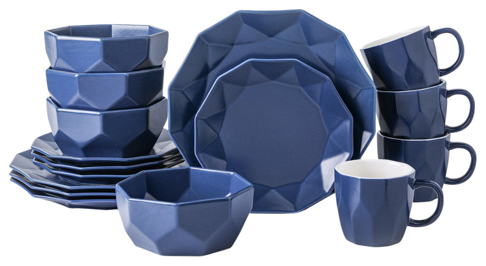 Stone Lain Jamie Porcelain 16 Piece Dinnerware Set, Blue