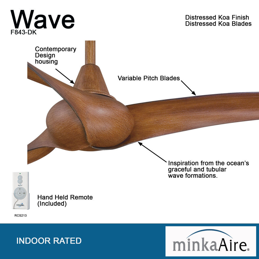 MinkaAire Distressed Koa Wave 52" 3-Blade Indoor Ceiling Fan w/ Remote