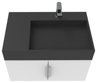CastelloUSA Amazon 30" Right Wall Mounted Bathroom Vanity Set, White, Black Top, Brushed Nickel