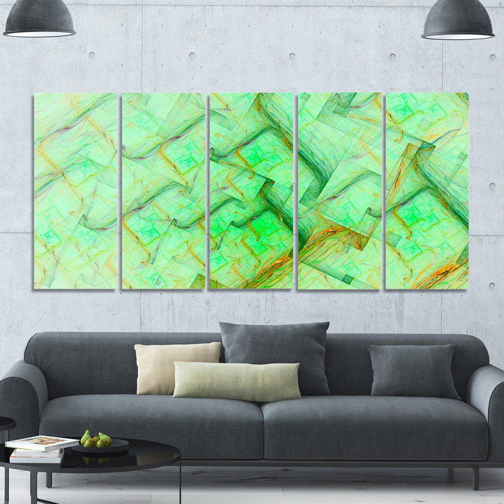 Light Green Electric Lightning, Abstract Art on Canvas, 60"x28", 5 Panels