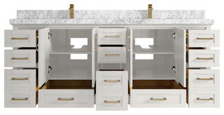 Boston 84" Double Sink Bath Vanity in Alabaster 2" Carrara Marble