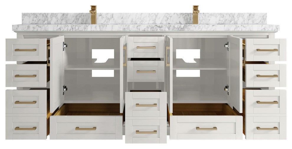 Boston 84" Double Sink Bath Vanity in Alabaster 2" Carrara Marble