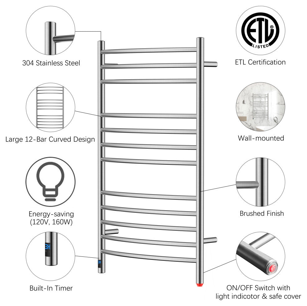 HEATGENE Towel Warmer with Built-in Timer and Temperature Control, Wall-Mounted,