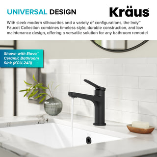 KRAUS Indy Single Handle Basin Bathroom Faucet Matte Black, Pop Up Drain