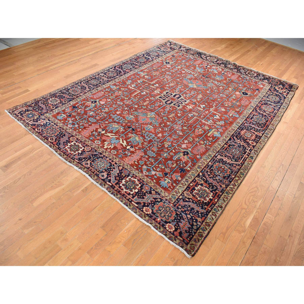 Barn Red Antique Persian Heriz Hand Knotted Pure Wool Oriental Rug 9'4"x12'10"