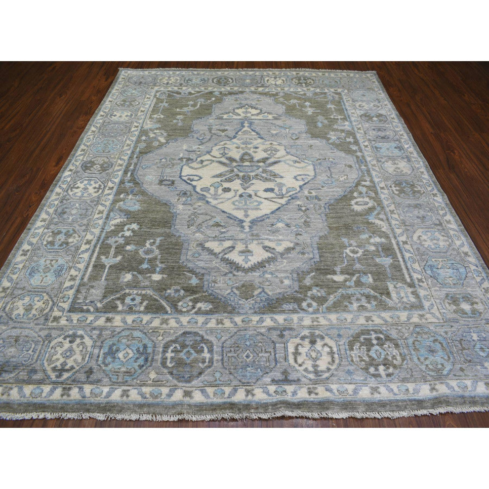 Faded Taupe, Anatolian Design Soft Wool Hand Knotted Oriental Rug, 8'0"x9'9"