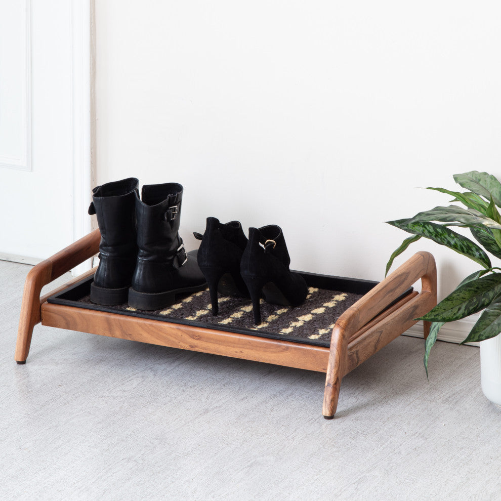 Single-Tier Natural Stand With 2-Pair Rubber Boot Tray Stevie and Paul