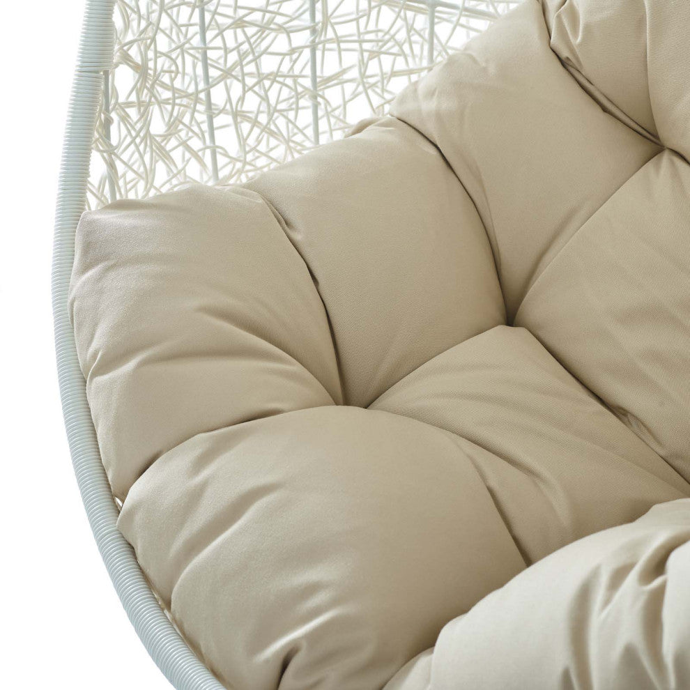 Swing Lounge Chair, Sunbrella, White Beige, Modern, Outdoor Patio Balcony Garden