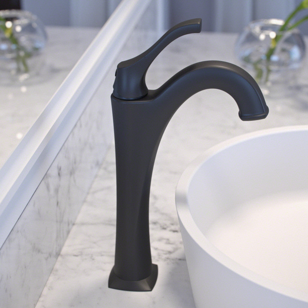 Kraus Arlo Single Handle Vessel Faucet, Pop Up Drain, Rubbed Bronze, Set of 2