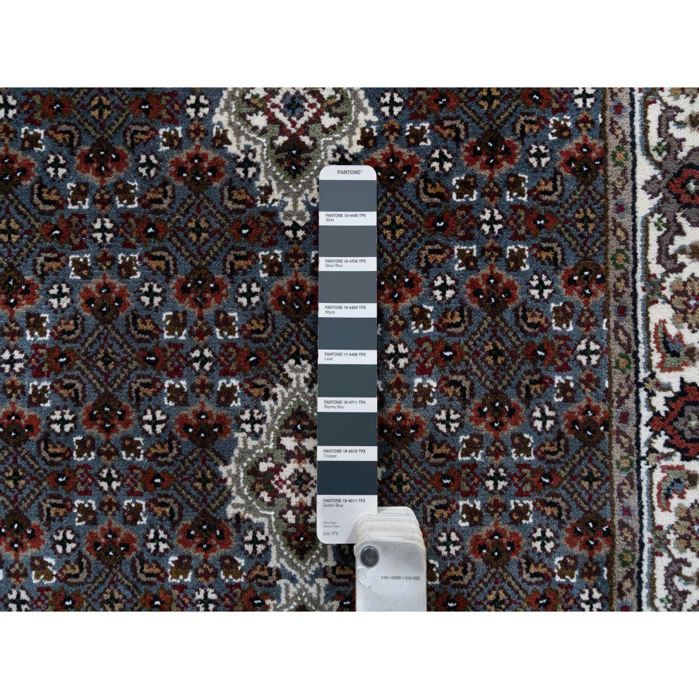 Light Gray Hand Knotted Tabriz Mahi Wool and Silk Runner Oriental Rug 2'6"x26'1"