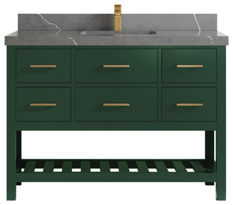 Parker 48 Single Sink Bath Vanity in Lafayette Green  2" Piatra Gray