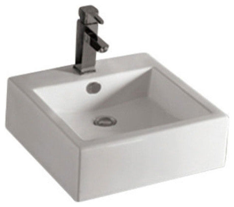 Isabella Square Wall Mount Basin With Overflow, Single Faucet Hole