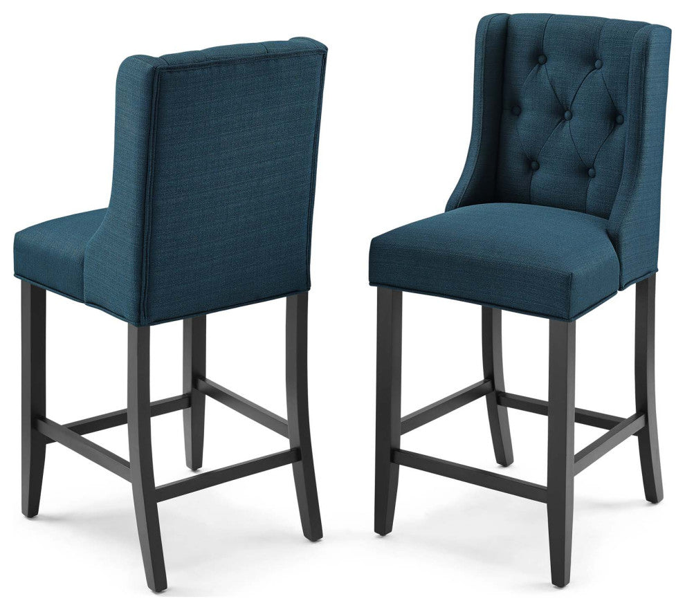 Counter Stool Chair, Set of 2, Fabric, Wood, Navy Blue, Modern, Bar Pub Bistro