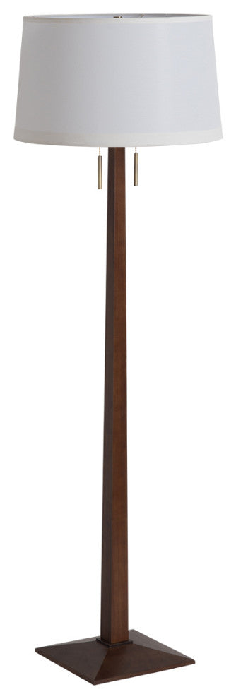 Taper Floor Lamp Dark Walnut Wood Finish, Weather Brass, White Shade, Dimmer