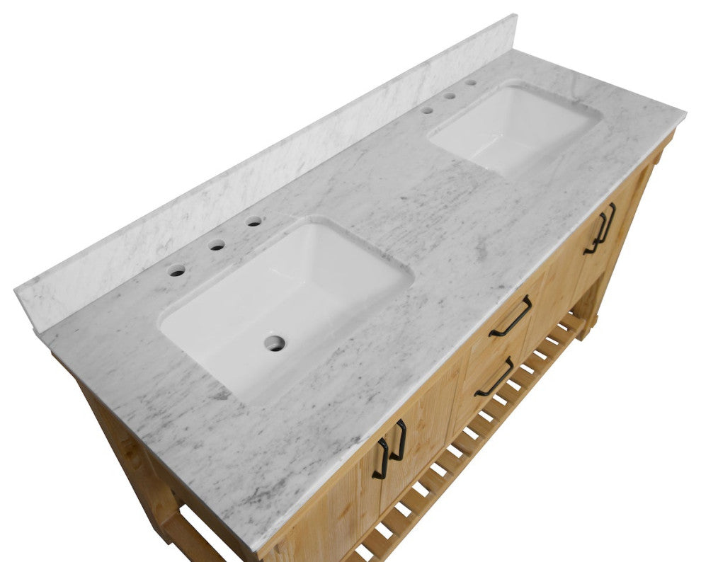Birmingham Bathroom Vanity, Drift Wood, 60", Carrara Marble, Double Sink