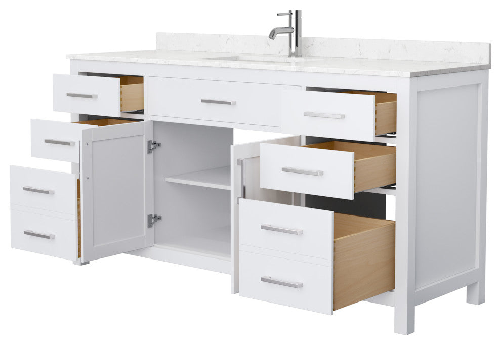 66" Single Bathroom Vanity, White, Carrara Cultured Marble Countertop, Sink