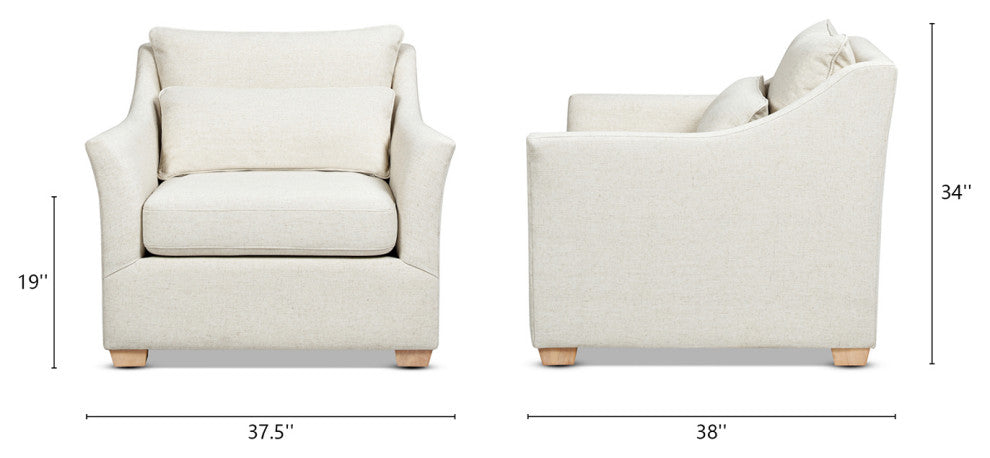 Ada 38" Flared Arm Contemporary Armchair With Lumbar Pillow, Flax White Linen