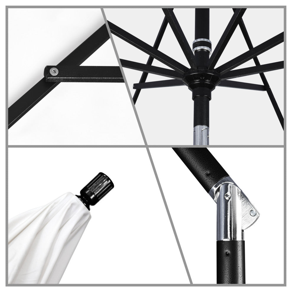 11' Stone Black Collar Tilt Crank Aluminum Umbrella, Sunbrella, Black