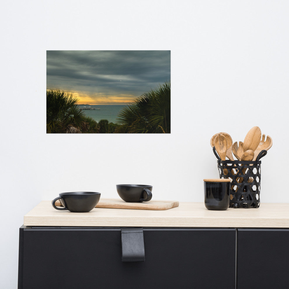 Cloudy Rainy Sunset De Soto Beach Unframed Landscape Photo Wall Art Print, 12" X 18"