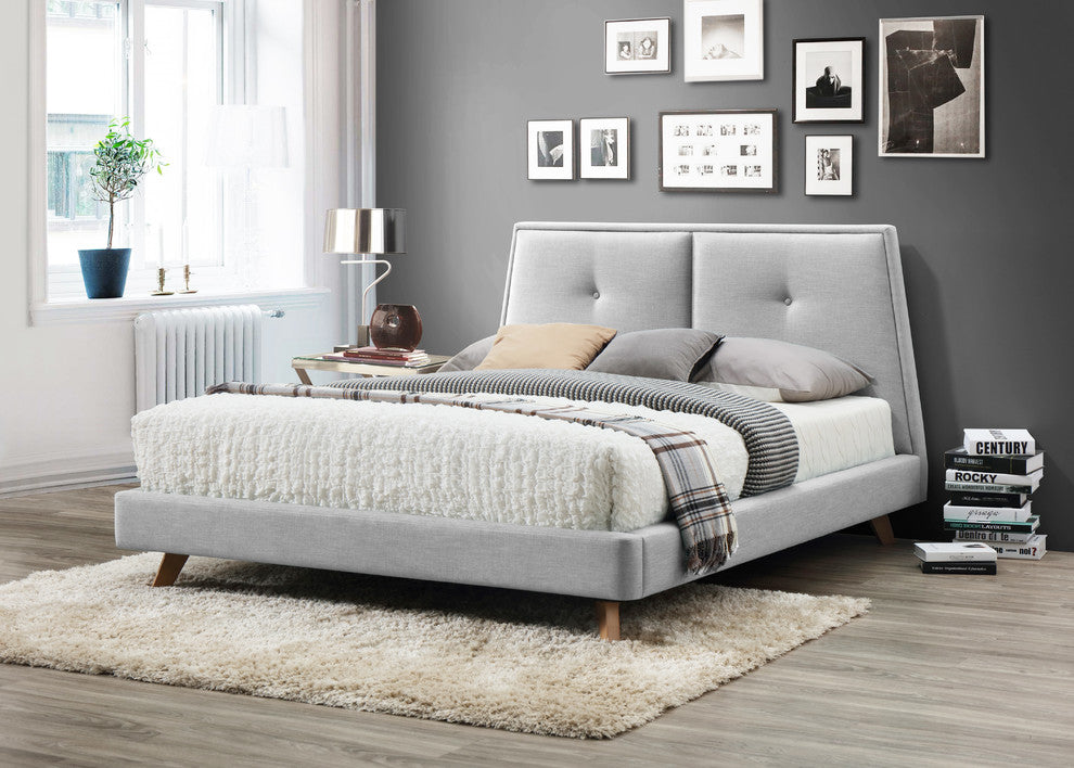 Omax Decor Kenzie Upholstered Platform Bed, Light Grey