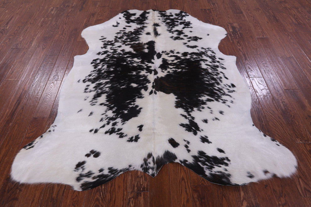 7' 0" X 6' 2" Black and White Natural Cowhide Rug C2203