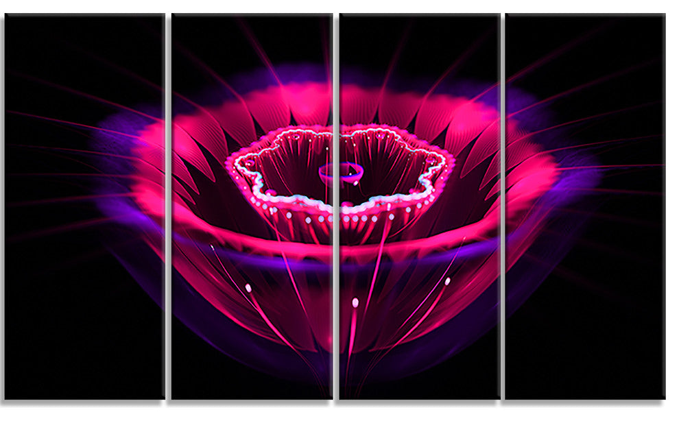 Abstract Magenta Fractal Flower, Floral Canvas Art print, 48"x28", 4 Panels
