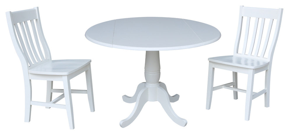 42" Round Top Pedestal Table with Chairs, White, 2 Chairs