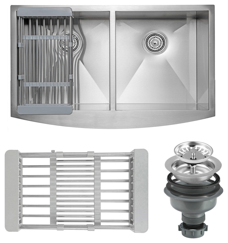 AKDY 33"x22"x9" Apron Farmhouse Stainless Steel Double Bowl Kitchen Sink