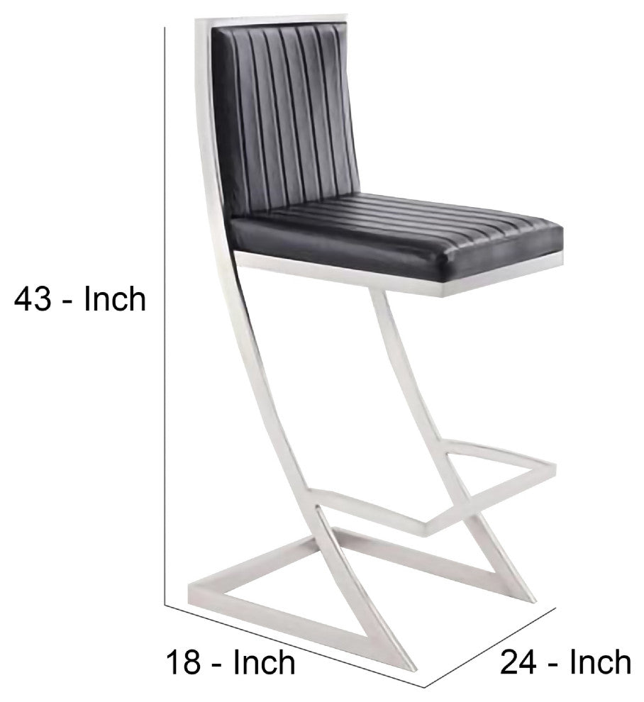 Benzara BM271183 Barstool, Channel Stitching/Cantilever Base, Black/Silver
