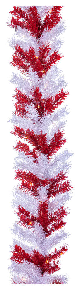 9' Pre Lit White/Red Garland With Warm White and Multicolor B?O LED Lights