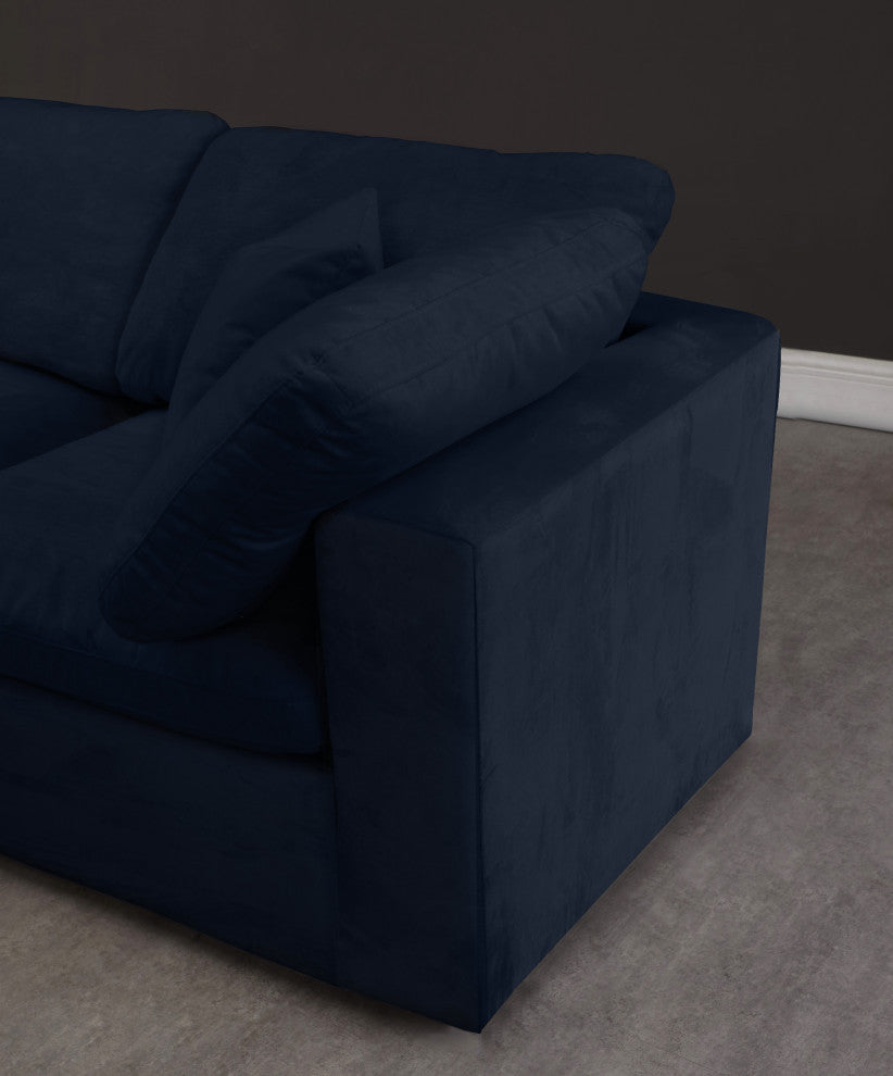 Cozy Velvet Upholstered Comfort L-Shaped Modular Sectional, Navy, 5-Piece: 2 Armless Chair, 3 Corner Chair