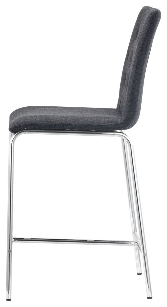 Counter Stool Chair, Set of 2, Steel Metal, Fabric, Gray, Chrome, Cafe