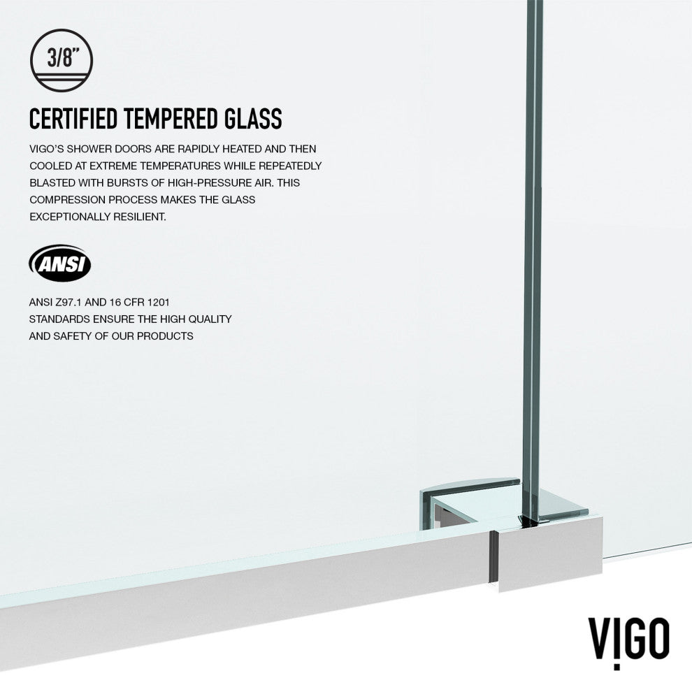 VIGO Elan 56" to 60" W x 74" H Frameless Sliding Shower Door, Chrome, Clear Glass