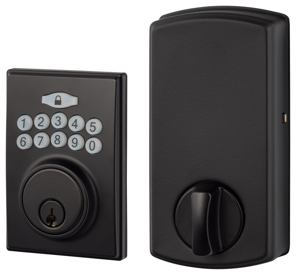 Electronic Keypad Deadbolt, Modern, Flat Black