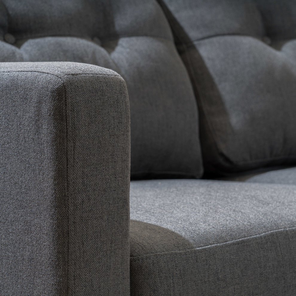 GDF Studio 5-Piece Niya Mid-Century Modern Fabric Sectional Sofa, Dark Gray
