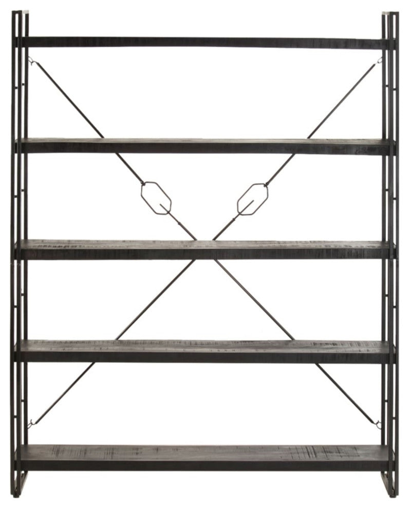 Vidaxl 5-Tier Bookcase Black 55.1"x11.8"x70.9" Solid Mango Wood