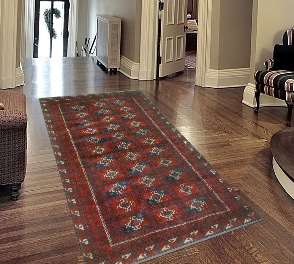 Semi-Antique Alifkhan Red/Navy Runner, 3'3x5'11