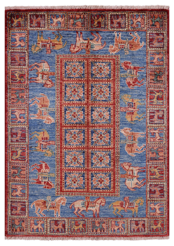 Hand-Knotted Antiqued Pazyryk Historical Design Rug 2' 10" X 3' 11" Q10879