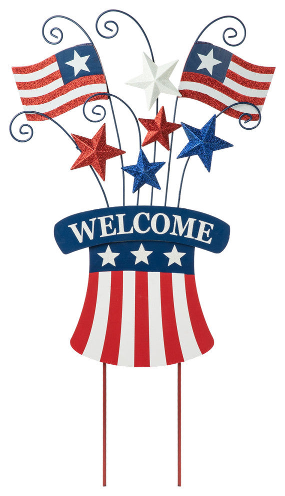 30.25"H Wooden/Metal Patriotic Flags Yard Stake/Wall Decor