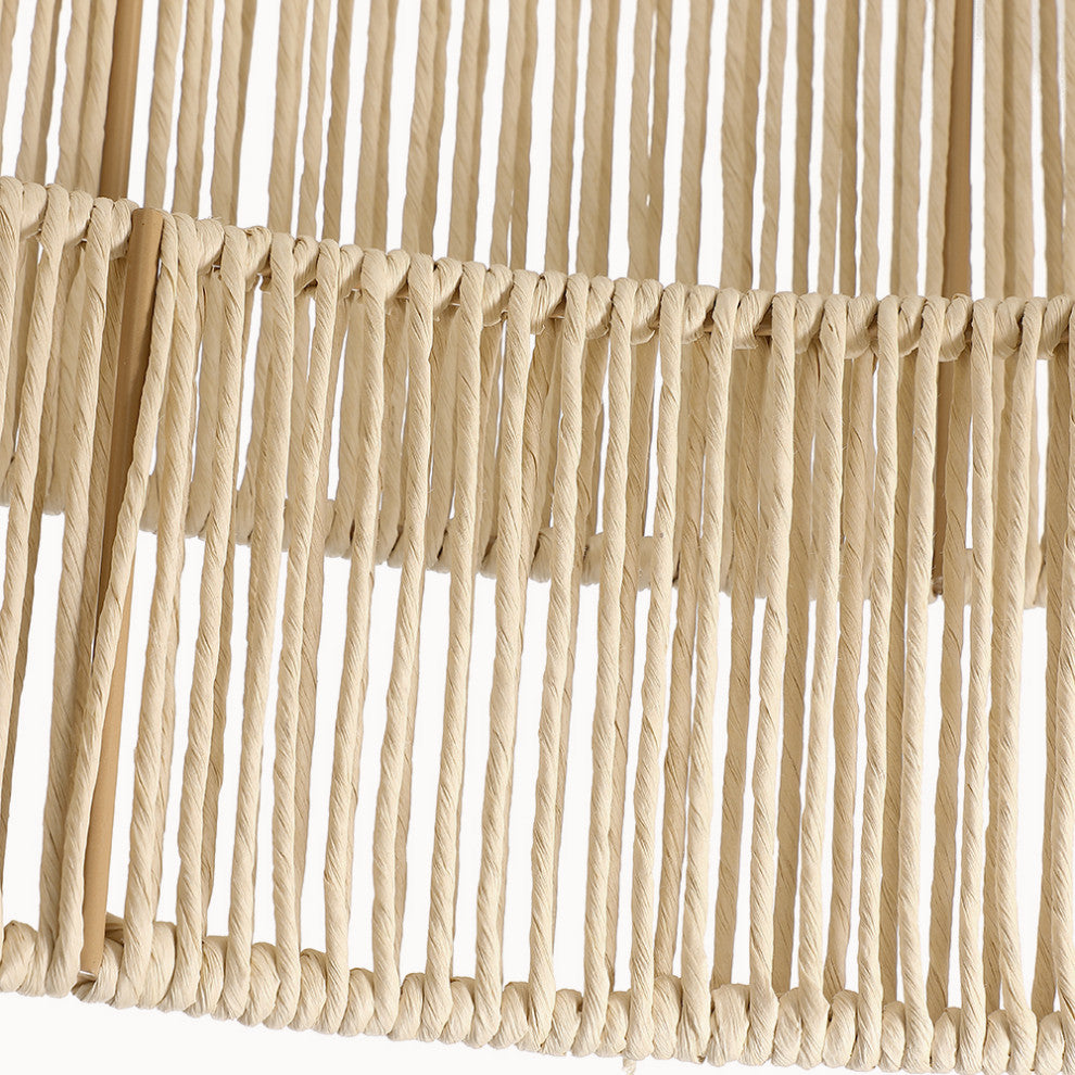 22" W 4-Light Rattan Tiered Drum Chandelier Light With Black Canopy, Beige