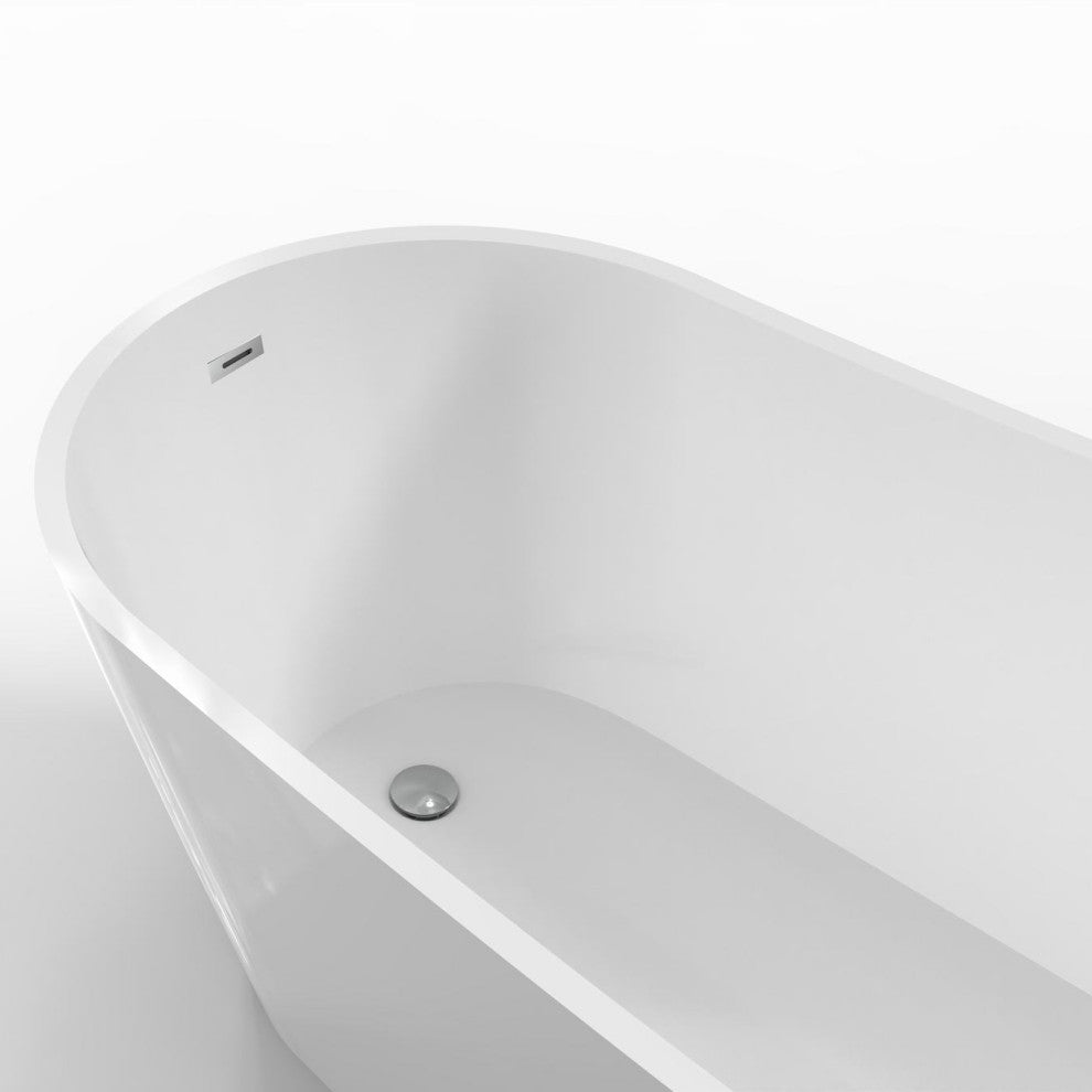 Acrylic Freestanding Bathtub With Drain and Overflow cover, Glossy White, 67"