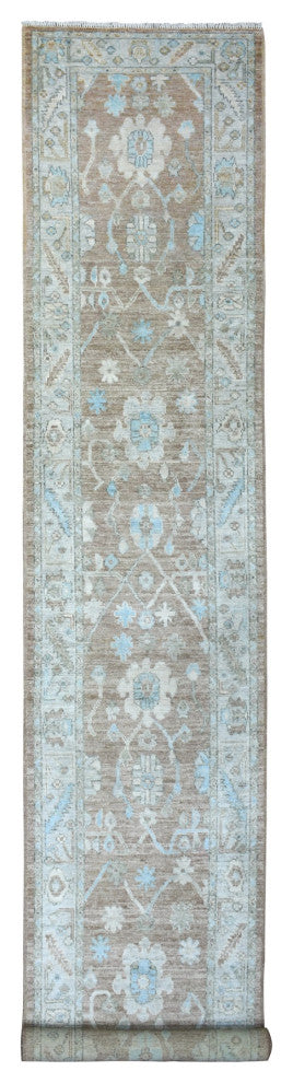 Brown Flowing Design Angora Ushak Hand Knotted Runner Rug, 2'10"x17'1"