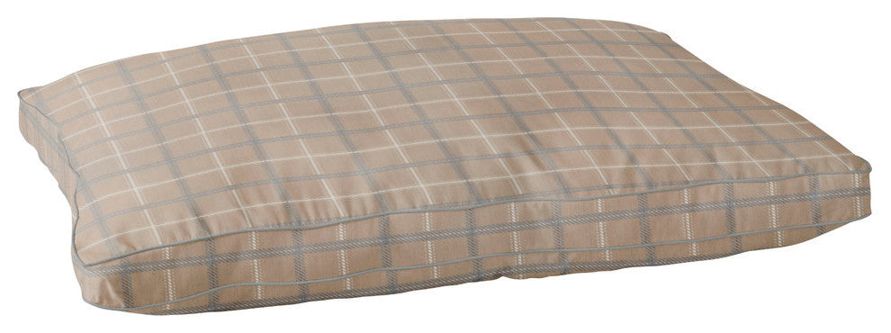 Tennley Sunbrella Indoor/Outdoor Tan Tartan Plaid/Charcoal Gray Fiber Pet Bed