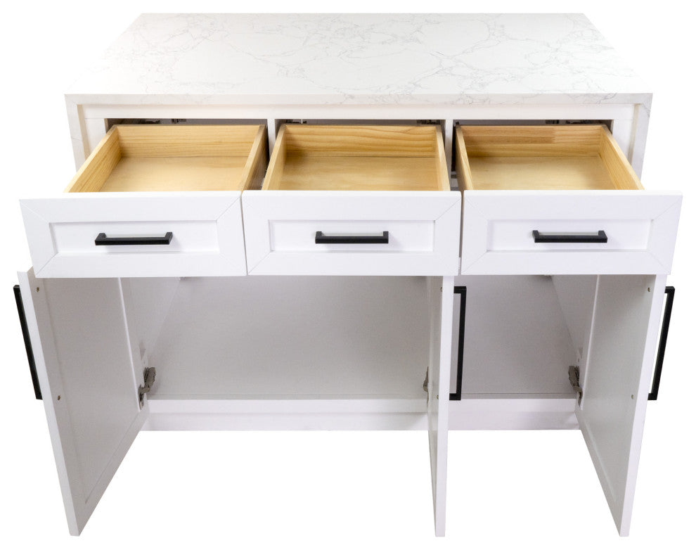 Palisade 48" Kitchen Island, White, Engineered Marble